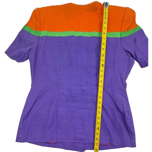 VTG Helene D Collection Linen Colorblock SS Jacket Jeweled Buttons FLAWS 14 - Picture 16 of 16